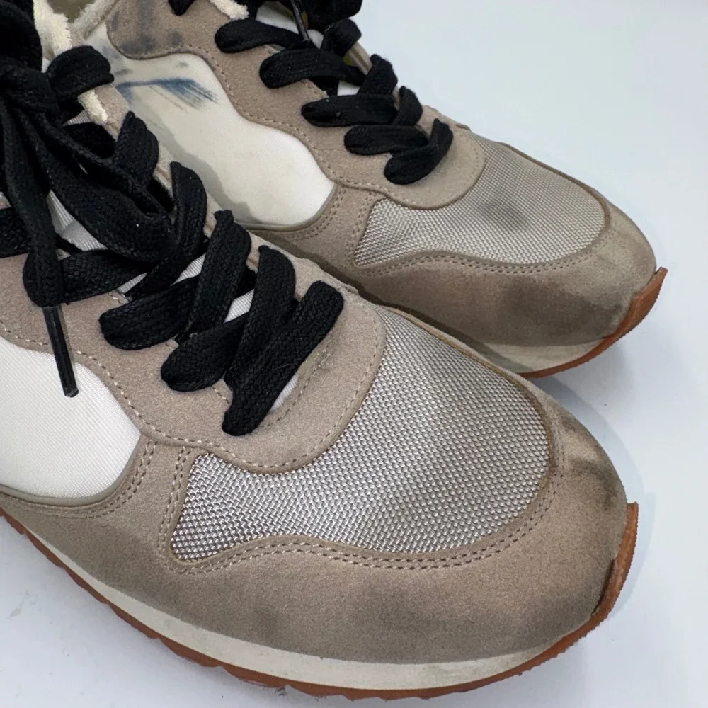 Guess Mens Low Top Sneakers Tan White Brown G Logo Lace Up Shoes Size 12